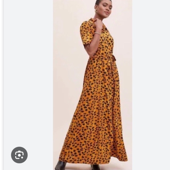 Vianne Maxi Shirtdress Cheetah Leopard Animal Cat Print Art Cottage Maxi Dress - Picture 5 of 9